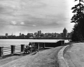 View of downtown Vancouver skyline and waterfront from Stanley Park