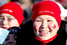 Day 12 Enthousiastic Community Celebration onlooker in Kuujjuaq, Quebec.
