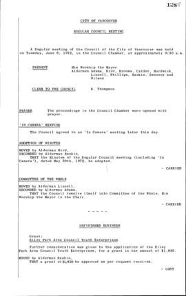 Council Meeting Minutes : June 6, 1972
