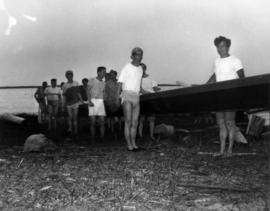 Carrying the canoe from the river