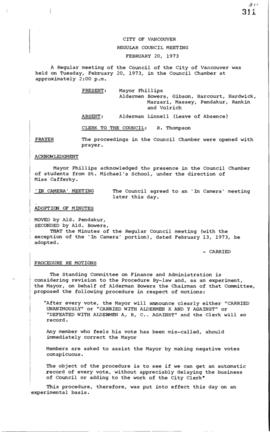 Council Meeting Minutes : Feb. 20, 1973