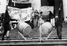 International Women's Day 1993 : Taiko drummers [Women's Bookstore banner]