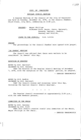 Council Meeting Minutes : Dec. 14, 1976
