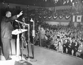 [W.A.C. Bennett speaking at a Dominion election rally]