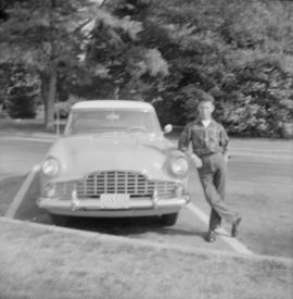 [Joseph Selsey leaning on Ford Zephyr]