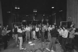 Group in recording studio at Griffiths Gibson Productions